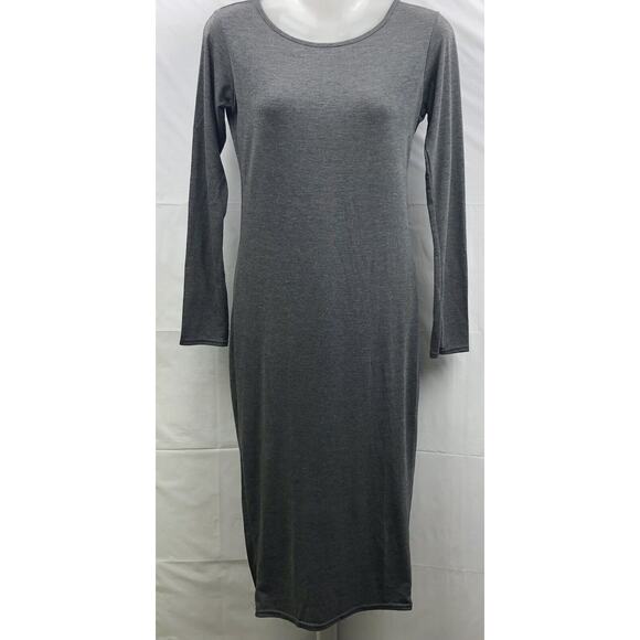 Nice Collection Dress Women Sz S/M Gray Midi Bodycon Scoop Neck Stretch Viscose - Picture 1 of 12